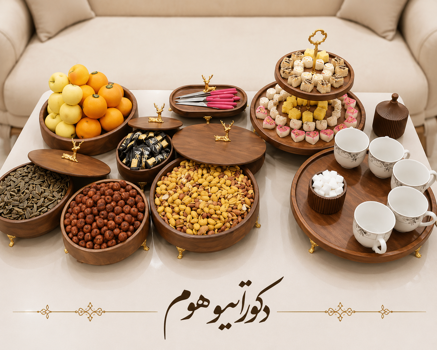 ست پذیرایی ۱۳ تیکه رنگ چوب