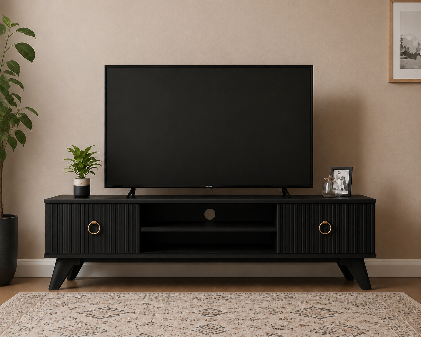میز تلویزیون مینیمال با طراحی خاص MDF مشکی